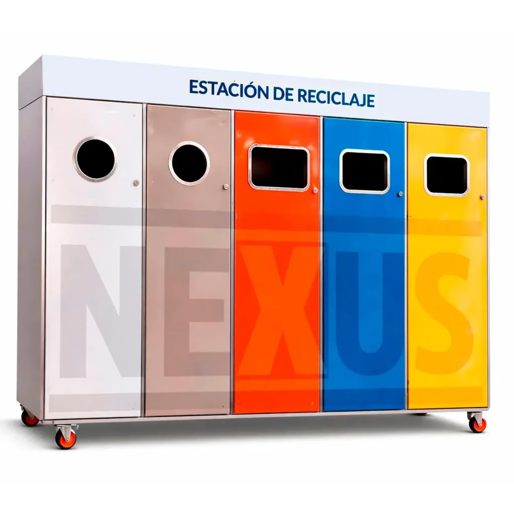 [TACHOS] ESTACION DE RECICLAJE RECTANGULAR DE 5 CATEGORIAS