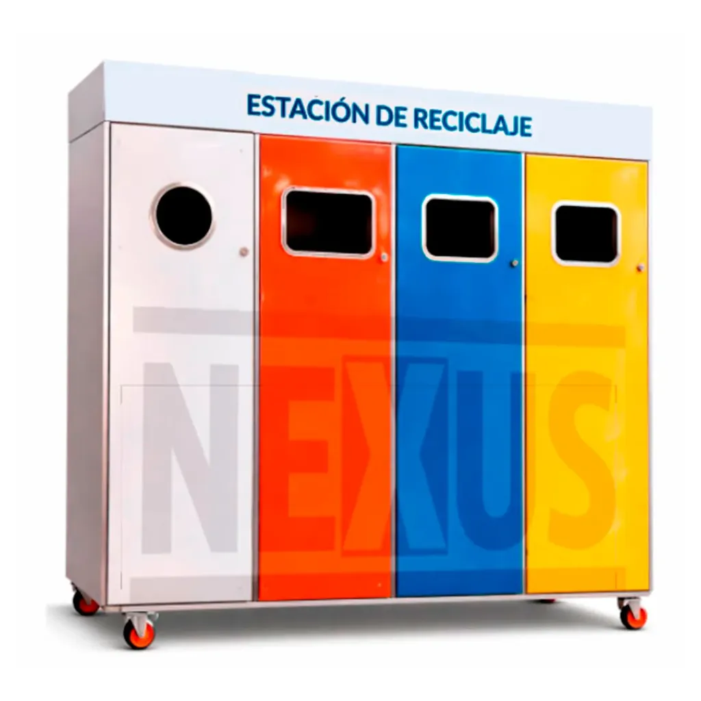 [TACHOS] ESTACION DE RECICLAJE RECTANGULAR DE 4 CATEGORIAS